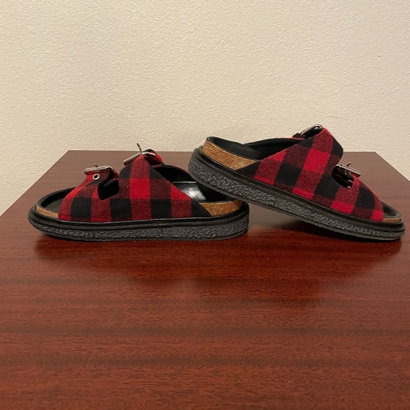 Isabel Marant Ledkin Plaid Red Wool Leather Slides - Picture 2 of 7